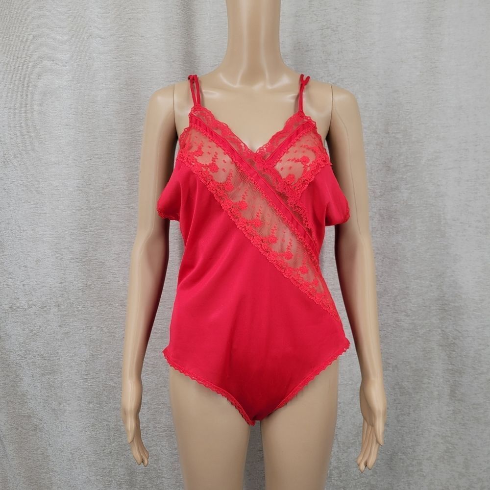 JcPenny Vintage Red Lace Bodysuit Nylon Valentine's Day Coquettegirl